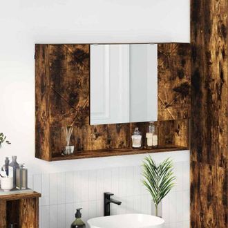 vidaXL Mirror Cabinet Smoked Oak 80 x 17 x 55 cm Engineered Wood vidaXL