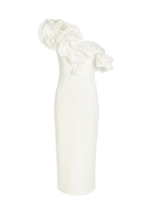 Rebecca Vallance Ozias Ruffled Crepe Midi Dress - Ivory - 10 (UK10 / S)