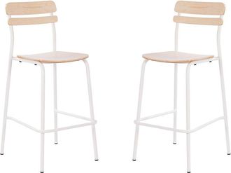 Flash Furniture 2 Pack Cyprus Solid Wood Bar Stools, White Metal Frames, Antique White Finish