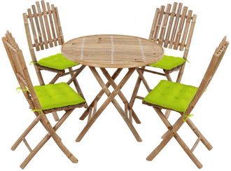 vidaXL Set De Comedor De Jard&iacute;n Plegable 5 Piezas Con Cojines Bamb&uacute; Vidaxl