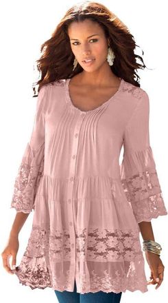 Roaman's Lace Illusion Blouse in Soft Blush at Nordstrom, Size 20
