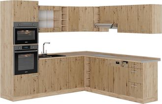 Vicco Cocina Esquinera R-line, Roble Artesanal/roble Dorado, 247 X 237 Cm Sin Encimera, Vicco