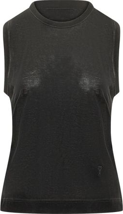 Ami Black Solid Crew Neck Top
