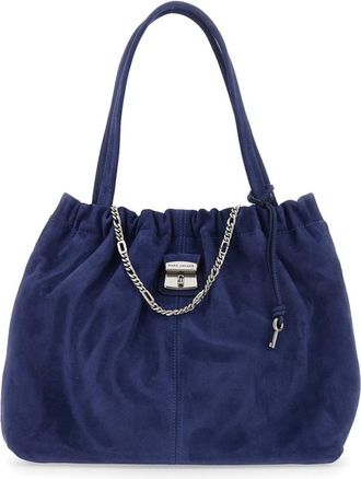 Marc Jacobs The Tote Blue Shoulder Bag With Chain Detail On The Front And Drawstring Closure In Suede Woman