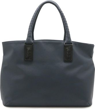 Bottega Veneta Black Navy Coated Canvas Leather Shoulder Bag Tote Bag (Pre-Owned)