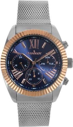 Peugeot Multi-Function Steel Mesh Fluted Bezel Watch - 42MM in Blue at Nordstrom