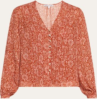 Veronica Beard Calvin Printed Long-Sleeve Blouse