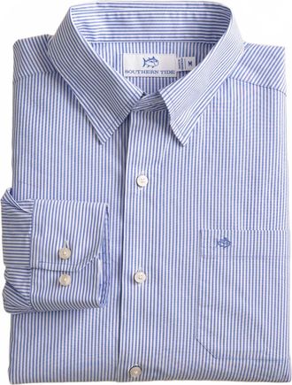 Southern Tide Mens Charleston Granby Stripe Sport Shirt In Cobalt Blue