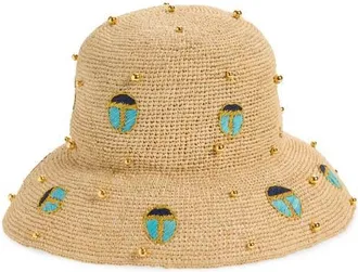 Lele Sadoughi Scarab Embellished Raffia Hat in Turquoise Lapis at Nordstrom