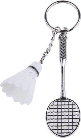 Generic Badminton Racket and Shuttlecock Keychain, 10.5 cm Length, Metal and Plastic (White)