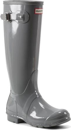 Hunter Refined Tall Gloss Waterproof Rain Boot in Tundra Grey at Nordstrom, Size 10