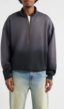 Elwood Oversize Raw Edge Quarter Zip Pullover in Black at Nordstrom, Size Xx-Large