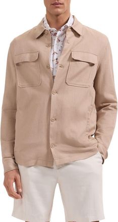 Bugatchi Aerolinen Linen Blend Shirt Jacket in Desert at Nordstrom, Size Xx-Large