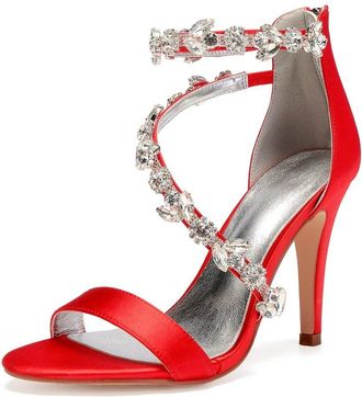 Generic Wedding Shoes Women Ankle Strap Heels Bridal Heels Open Toe Stiletto High Heeled Sandals for Prom, Party, Daily 10.5Cm,red,4 UK