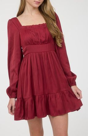 Blu Pepper Long Sleeve Square Neck Minidress in Burgundy at Nordstrom Rack, Size Medium