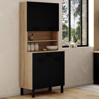 IDMarket Idmarket - Aparador De Cocina Cina 80 Cm Con 4 Puertas Y Caj&oacute;n Efecto Haya Negro
