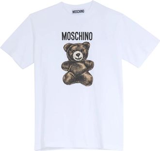 Moschino Tops, Heren, Wit, M, Katoen, Adrian Bear Graphic Katoenen T-shirt