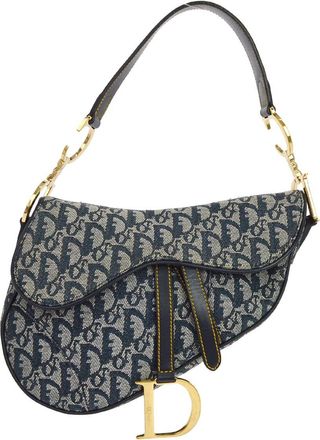 Dior Saddle Handbag Oblique Canvas Navy Canvas Handbag (Pre-Owned)