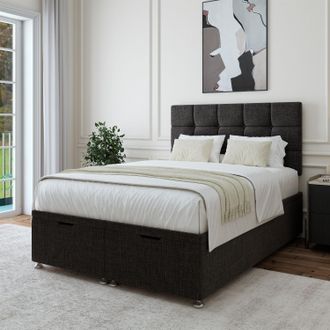 Bedmaster Linen Ottoman Divan Base & Square Headboard in Charcoal | Size: Super King