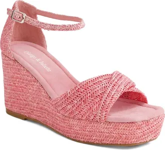 Django & Juliette Cotton Wedge Heel in Pink Raffia at Nordstrom, Size 37