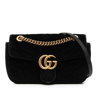 Gucci Pre-owned Womens Medium Gg Marmont Matelasse Velvet Shoulder Bag - Black Textile - One Size