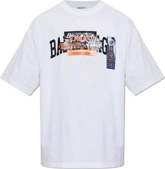 Balenciaga Bedruikt T-shirt - Heren - T-shirts - Wit - L - Katoen - Tops