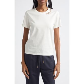 Moncler Logo Embroidered Cotton T-Shirt in White at Nordstrom, Size X-Large