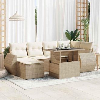 vidaXL Vidaxl - Set Sof&aacute;s De Jard&iacute;n 7 Piezas Y Cojines Rat&aacute;n Sint&eacute;tico Beige