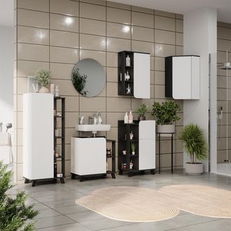 Vicco Conjunto De Muebles De Ba&ntilde;o Karen, Antracita/blanco, 5 Partes