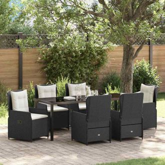 vidaXL Conjunto De Comedor De Jard&iacute;n 7 Pcs Negro Rat&aacute;n Sint&eacute;tico Vidaxl