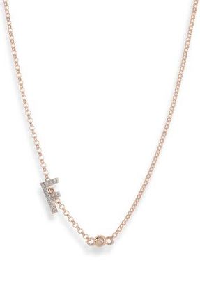 Meshmerise Bezel Diamond Initial Chain Necklace - 0.2ct. in Rose-F at Nordstrom Rack