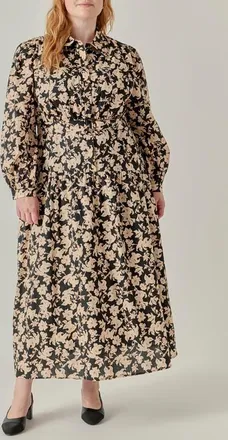 English Factory Floral Print Cotton Midi Dress in Navy/green at Nordstrom, Size 3X
