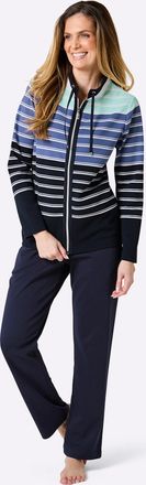 Hajo Hausanzug HAJO, Damen, Gr. 40/42, marine, jeansblau, geringelt, 62% Baumwolle, 38% Polyester, Homewear-Sets Hausanzug