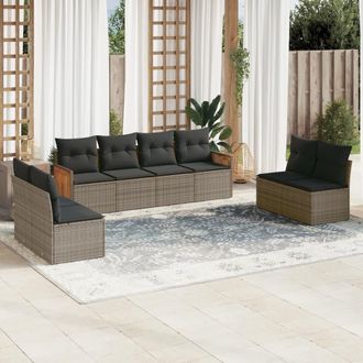 vidaXL Vidaxl - Set De Sof&aacute;s De Jard&iacute;n 8 Pzas Y Cojines Rat&aacute;n Sint&eacute;tico Gris