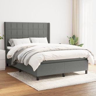 vidaXL Cama Box Spring Con Colch&oacute;n Tela Gris Oscuro 140x190 Cm Vidaxl