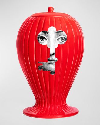 Fornasetti Serratura Red Ribbed Vase