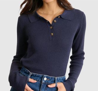 Garance Paris Billie Knit Long Sleeve Polo In Marine