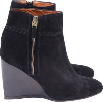 Lanvin Wedge Ankle Boots in Black Suede