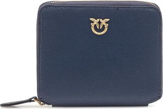 Pinko Square Zip-Around Wallet - Dames - Portefeuilles - Blauw - ONE Size - Katoen - Accessoires