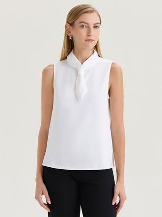 Misook Short Tie-Neck Sleeveless Blouse in White at Nordstrom, Size Xx-Large
