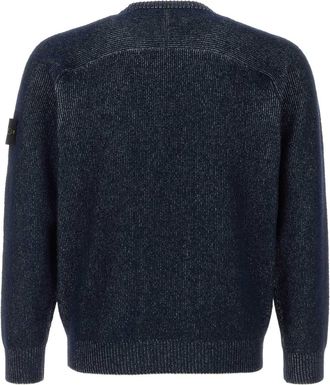 Stone Island Mens Dark Blue Cotton Blend Sweater Melangeblue Navy Elastane Fibra