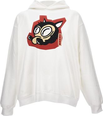 Marni Oversized Beige Hoodie With Graphic Print And Hood