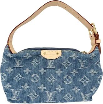 Louis Vuitton Pre-owned Monogram Denim Pochette - Dames - Vintage Mini Tas - Blauw - ONE Size - Denim - Vintage