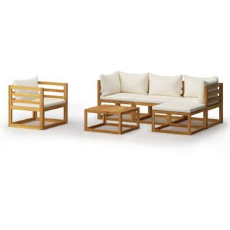 vidaXL Muebles De Jard&iacute;n 6 Pzas Cojines Crema Madera Maciza De Acacia Vidaxl