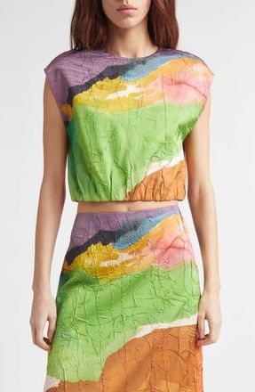 Ulla Johnson Gisella Crinkle Satin Crop Top in Nature Abhors A Vacuum at Nordstrom, Size 10