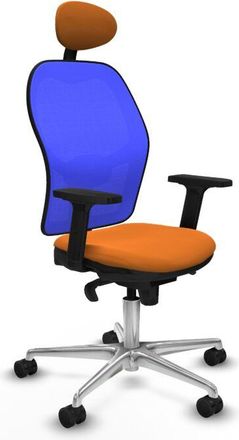 Piqueras y Crespo Jorquera Sincro Malla Azul Similpiel Naranja Brazos 2d Base Aluminio Cabecero Fijo Ruedas 65mm Nailon