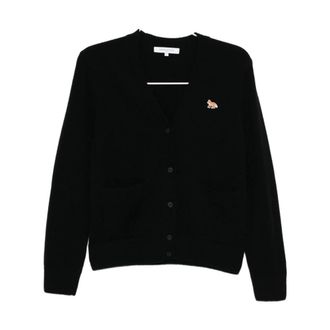 Maison Kitsun&eacute; Front Button Cardigan - female - Maison Kitsun&eacute; - Cardigans - Black - XS - Knitwear