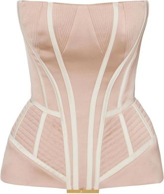 Elisabetta Franchi Duchess satijnen bustier-stijl top - Dames - Tops zonder mouwen - Roze - XL - Satijn - Tops