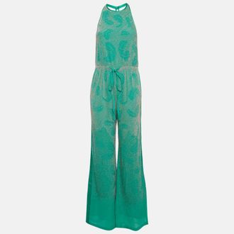 Roberto Cavalli Green Chiffon Embellished Halter Jumpsuit