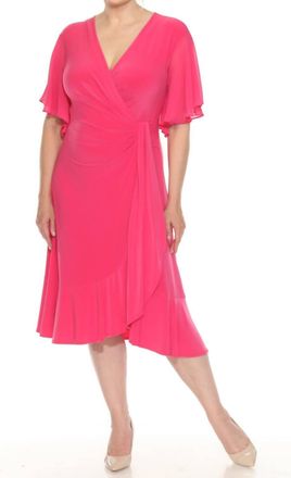 Joseph Ribkoff V-Neck Flutter Sleeve Faux Wrap Dress In Geranium